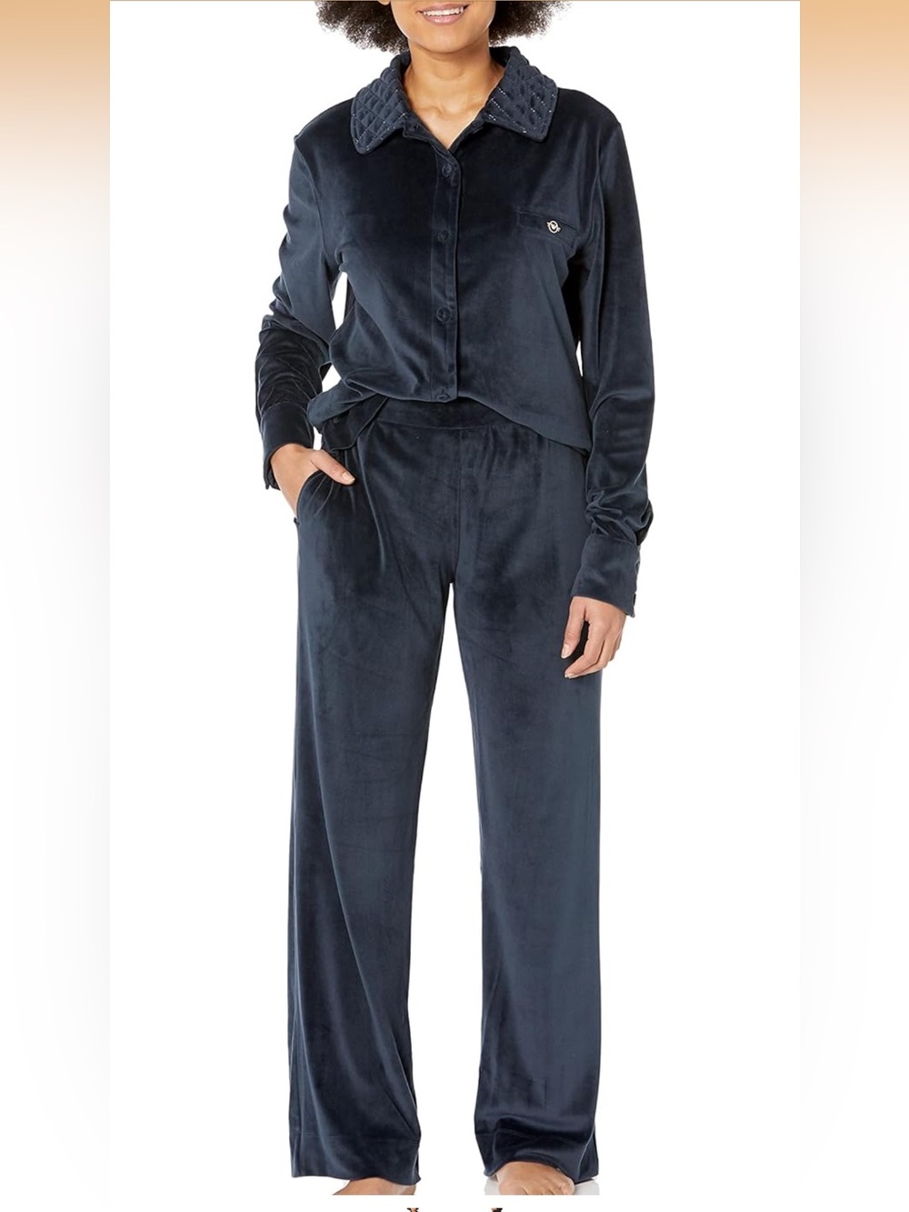 Emporio Armani Velour Pajama Set – Navy Blue – Luxury Loungewear – Size XS